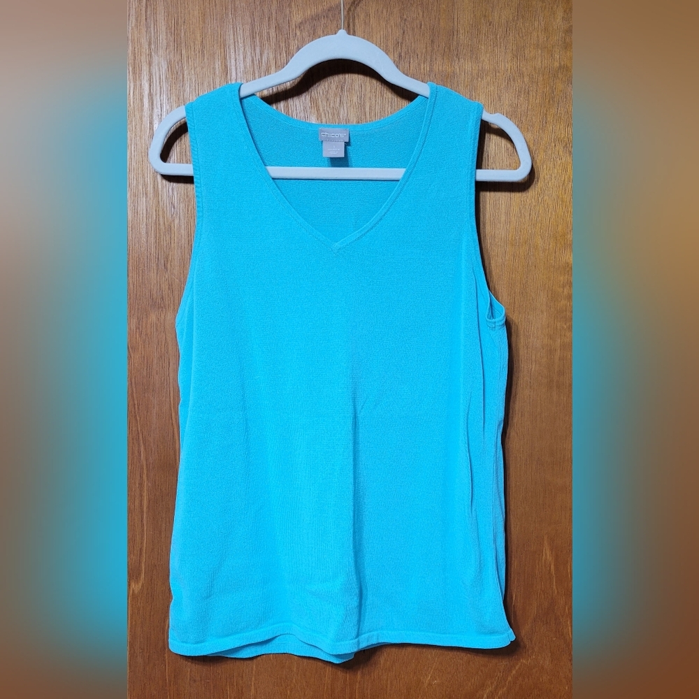 Chico's Sleeveless Turquoise Top Size 1 (0016)